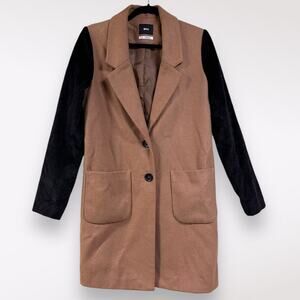 BDG Wool Coat Jacket Small Midi Camel Vegan Faux Fur Black Tan Posh Winter Event